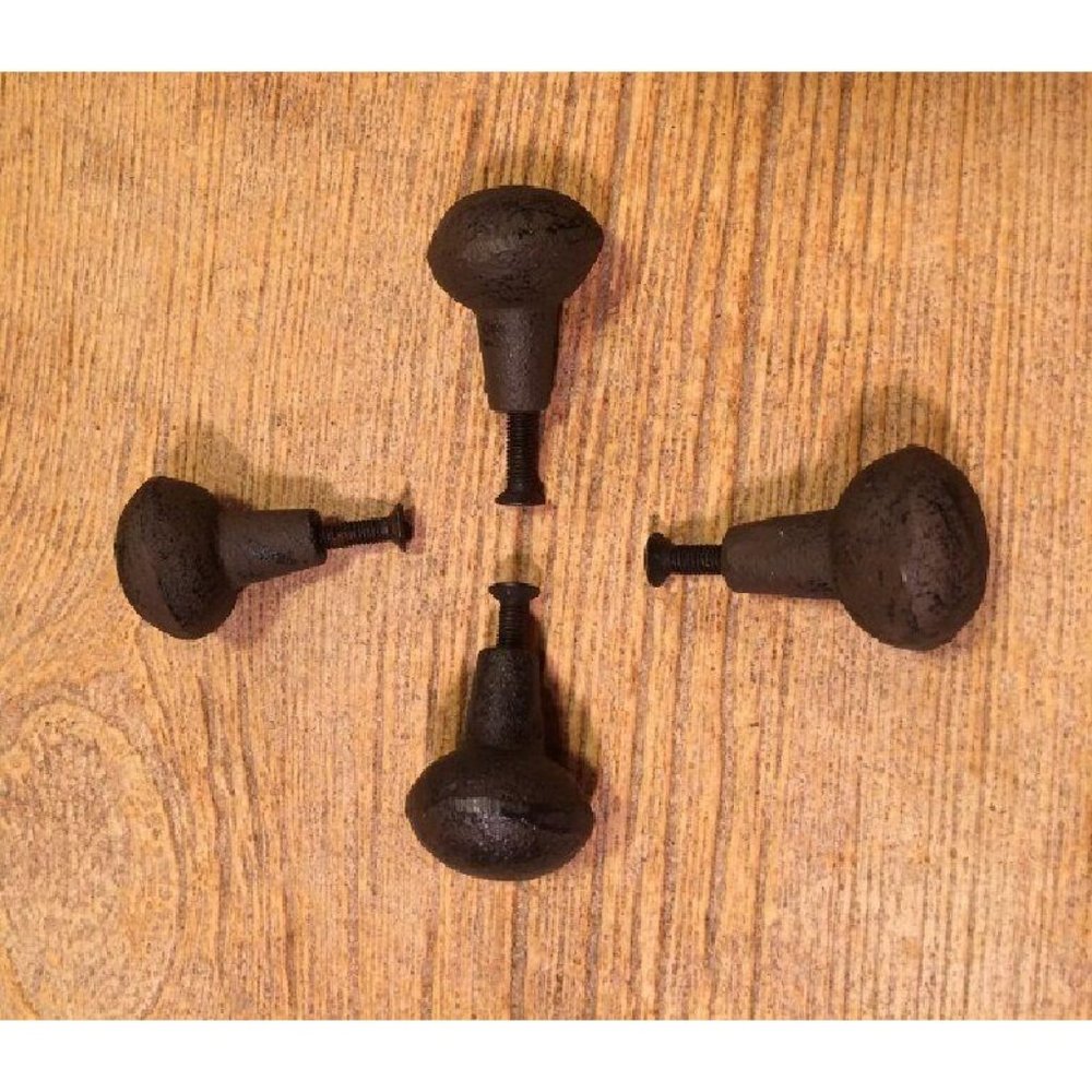 Four (4) Cast Iron Round Knobs Antique Style 1 1/4" wide Cabinet Knobs 0184-3758